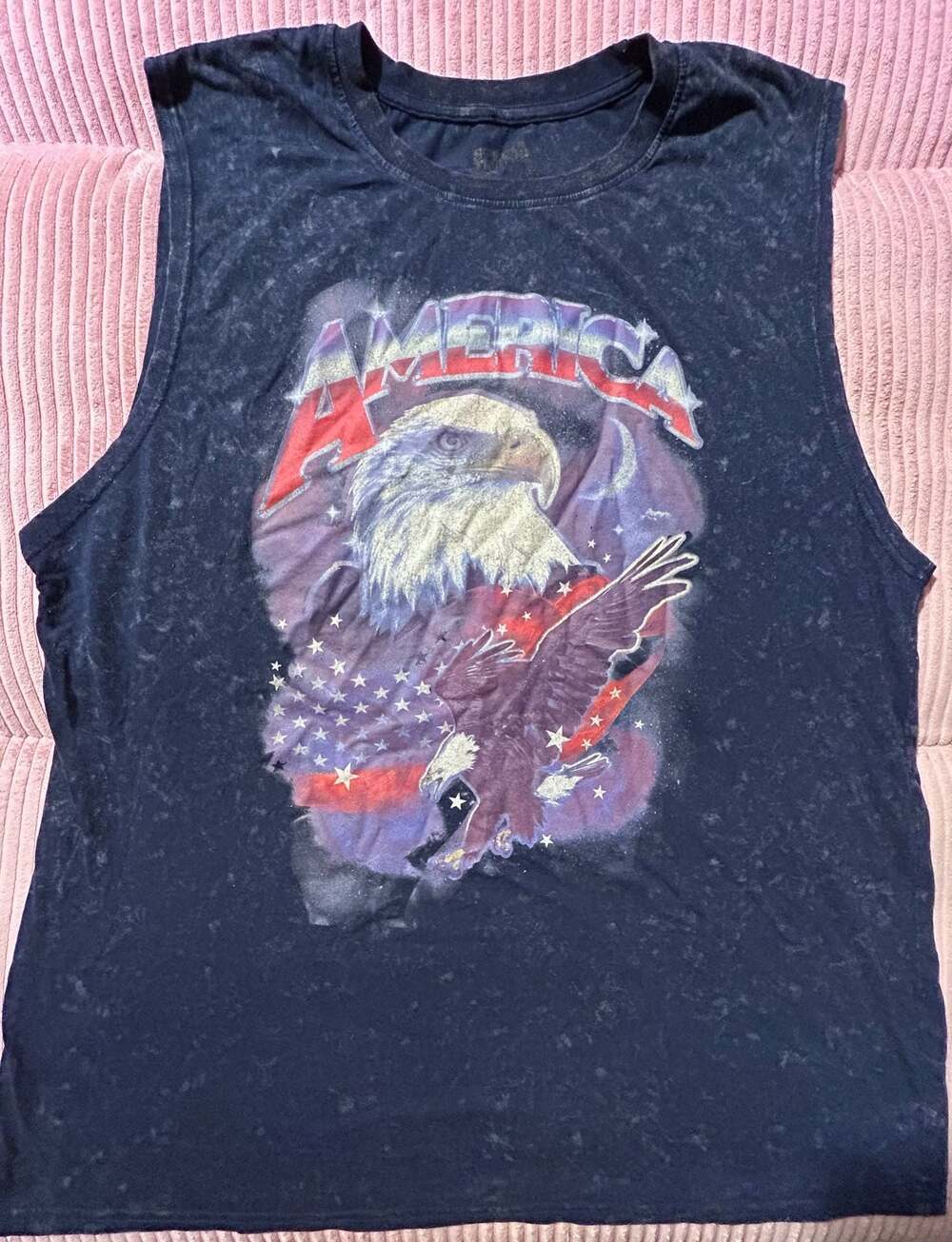 Space Talk XXL America Eagle Acid Wash Cutoff Muscle Tee 🇺🇸🦅